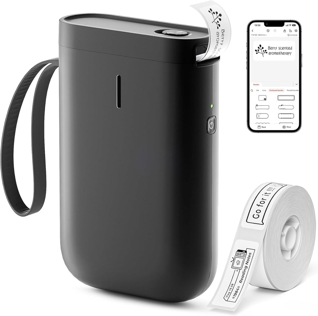 DEEPIN Label Maker Machine Portable Bluetooth Label Maker with Tape, Thermal Label Printer Multiple Templates for Phone, Mini Label Sticker Printer for Business Office Organization Black