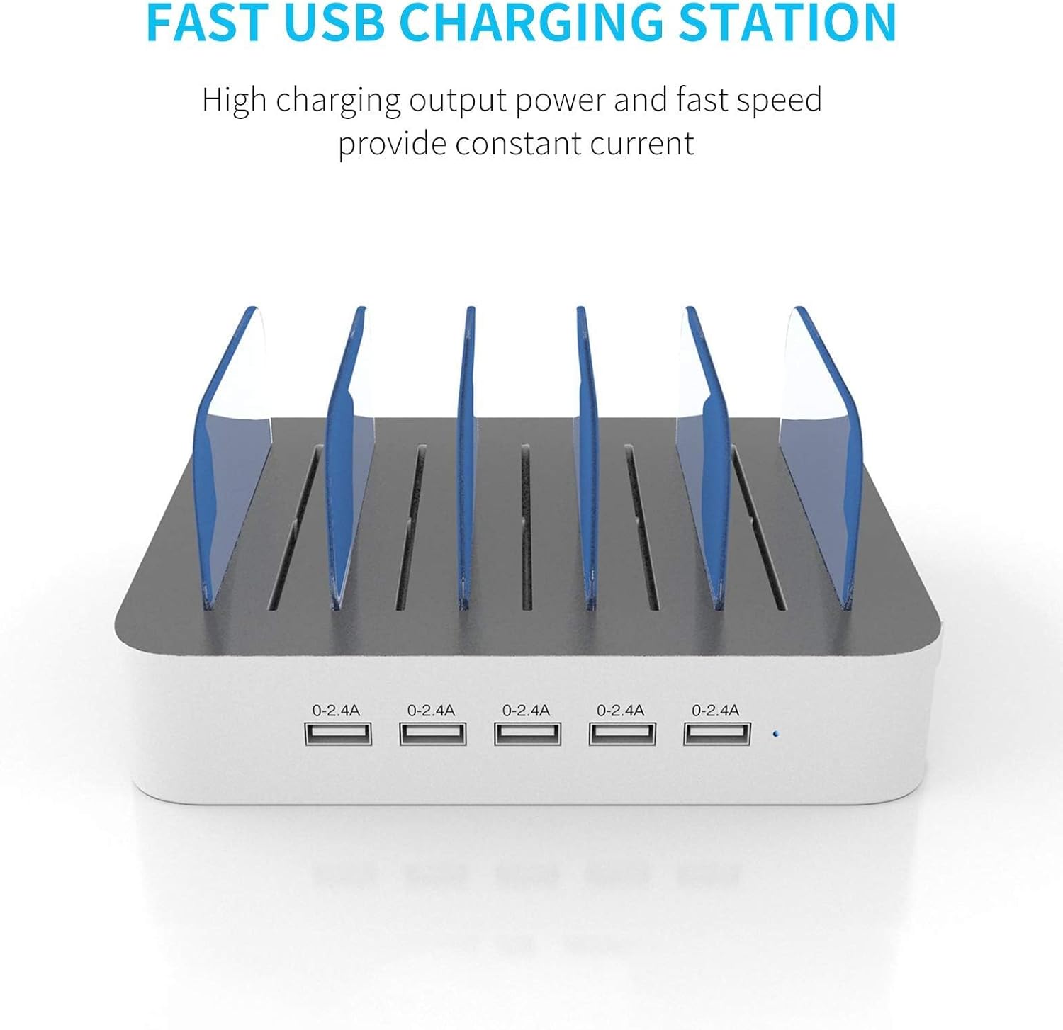 MSTJRY Charging Station for Multiple Devices : 5 Port Multi USB-A Charger Stations Multi-Device Organizer Charging Dock Designed for iPhone iPad Cell Phone Tablets (7 Short Cables Included)
