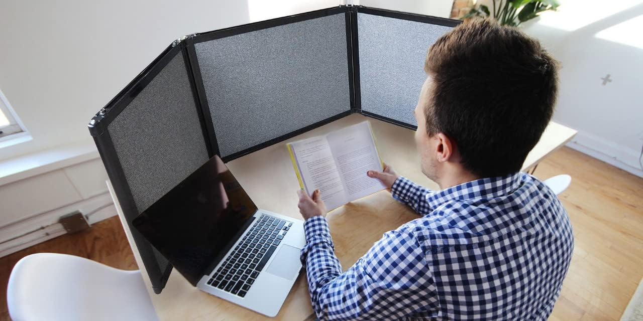 Versare Folding Tabletop Display | 3-Panel Partition | Lightweight Portable Workspace Divider | Latte 99" x 24"