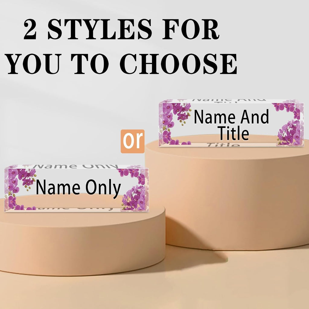 Name Plate for Desk Personalized, Acrylic Desk Decorations, Employee Appreciation Gifts, Custom Office Gifts for Coworkers, Boss, Teacher, Nurse (Orchid)