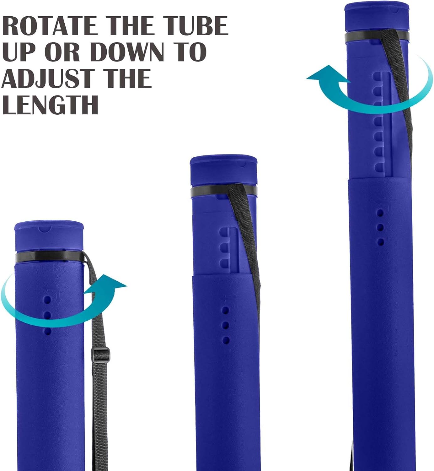JJRING Blue Poster Tube, 25" to 40" Extendable Poster Storage Holder Tube with Carrying Strap, Poster Carrying Case for Blueprints, Scrolls, Maps and Architect Papers