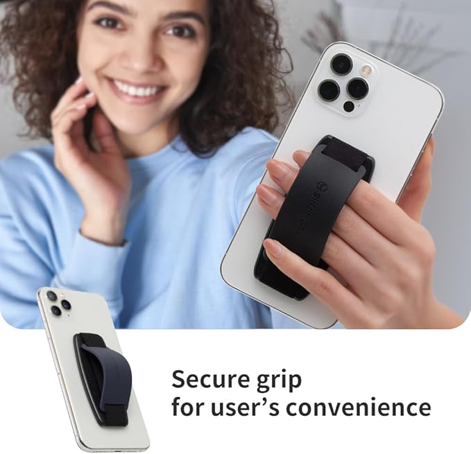 Sinjimoru Detachable Phone Grip Kickstand for Wireless Charging Compatible Phone Finger Holder for iPhone & Smartphones. Sinji Mount S-Grip Black
