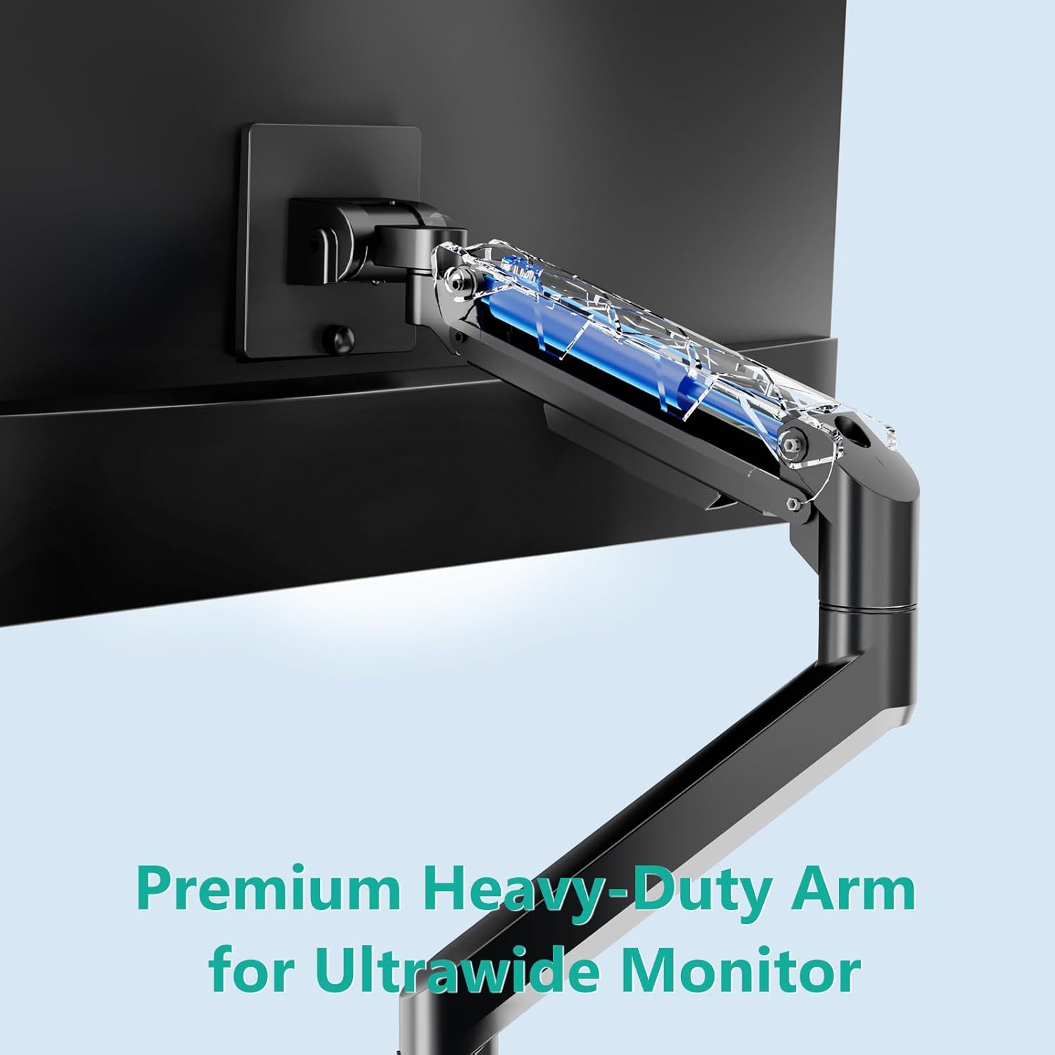 WALI Ultrawide Monitor Arm for 17 to 49 Inch Heavy Duty Curved Screens, Holds 44 Lbs, Adjustable Gas Spring Single Monitor Desk Mount for Samsung Odyssey G9, 75x75/100x100 VESA (GSM001XL-P), Black