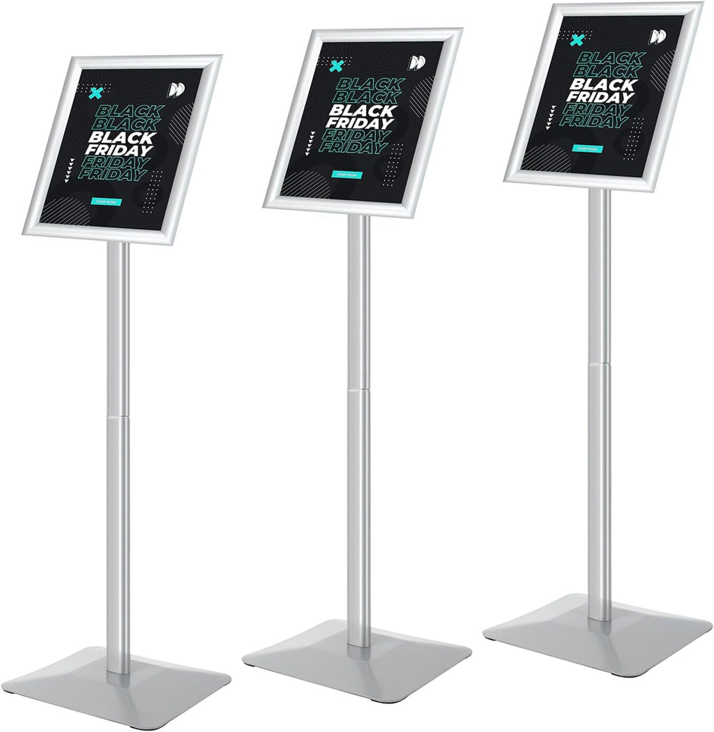 Sign Stand for Display, 11lbs Integrated Rod Heavy Duty Pedestal Floor Signage Stand Holder, for Outdoor or Indoor Advertising (8.5 x 11, Silver, 3Pack)