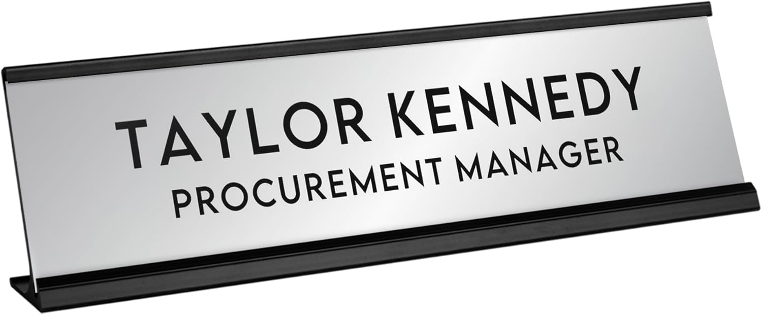 Custom Engraved Desk Plate | Personalized with your Name and Title | Perfect Decor for Office, Business, or Home | Multiple Font and Color Options | 2x8" or 2x10" (Silver w/Black Letters, 2x8")
