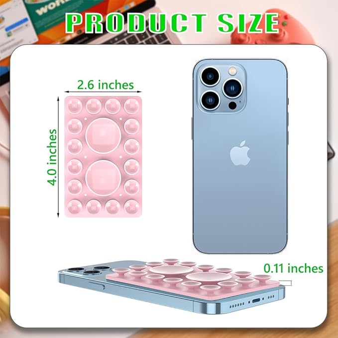 Silicone Suction Phone Holder Mount,Silicon Adhesive Phone Accessory for iPhone and Android, Hands-Free Mirror Shower Phone Holder,TikTok Videos and Selfies (Light Pink, Single Sided)