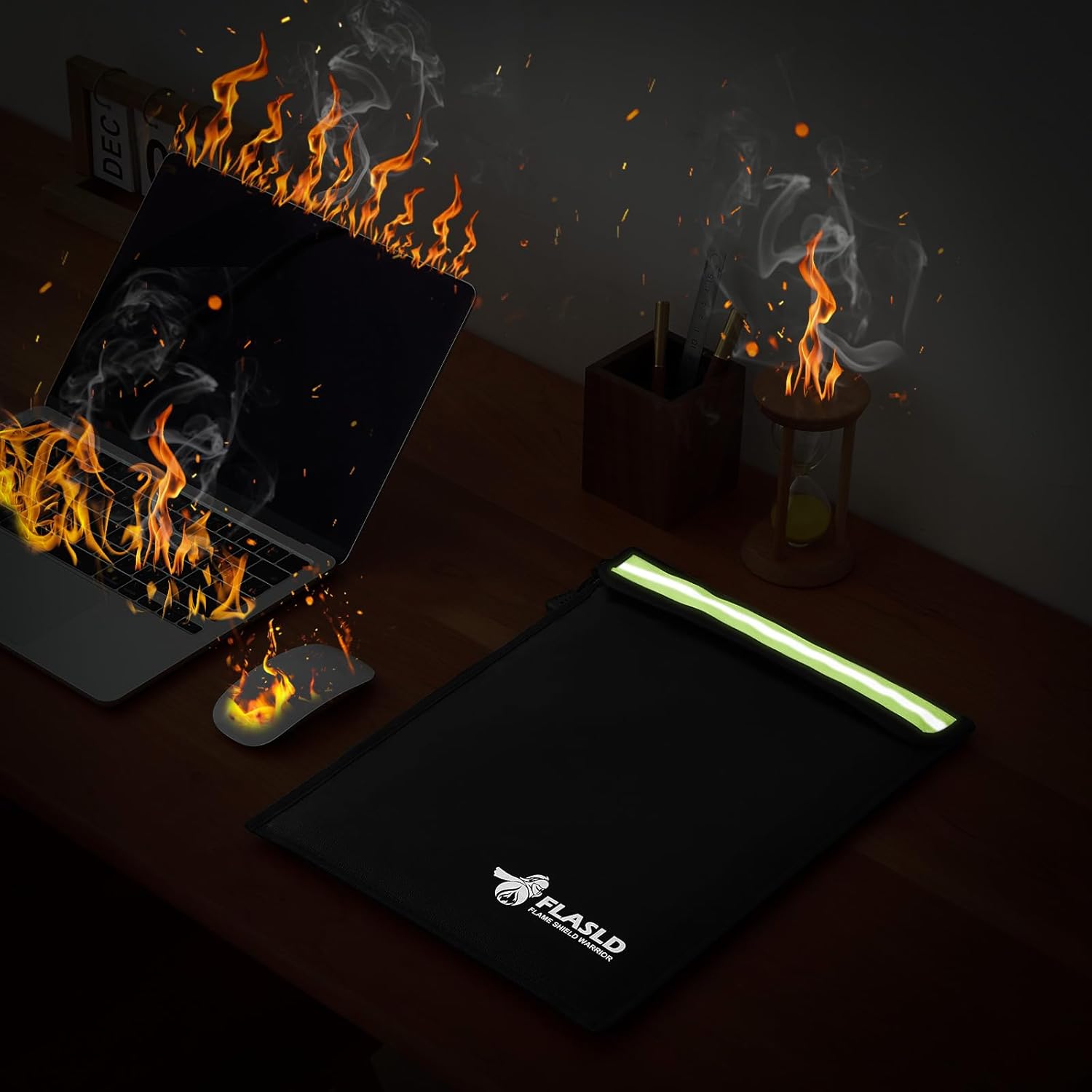 FLASLD Fireproof Document & Money Bags, Large Fireproof & Water Resistant Bag, Fireproof Folder Safe Bag for Cash, Valuables & Passport, with Silicone Coating & Zipper Closure (Document Bag-15x11”)