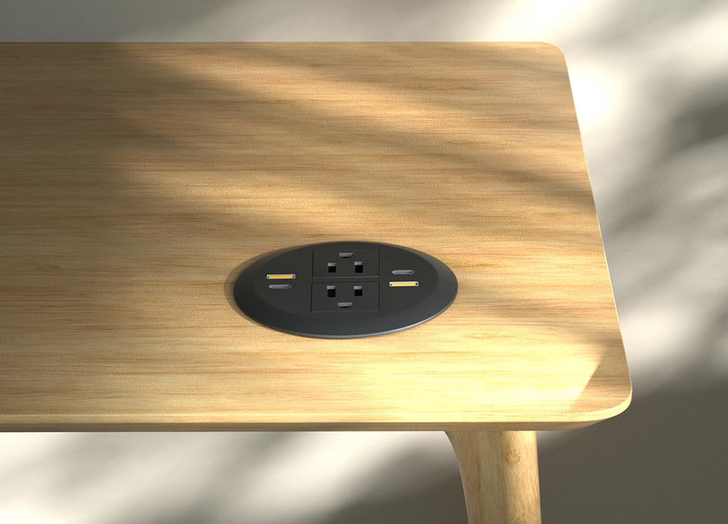 Desktop Power Grommet,Dual PD20W USB C,40W Total Output,4 USB Ports,Flush Mounted for 3-1/8" Desk Grommet Holes,Round Recessed Outlet,ETL-Certified,Flat Plug,6.4 ft,Black