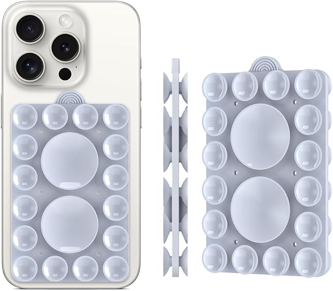 Silicone Suction Holder, Silicon Adhesive Phone Accessory for iPhone, Android and More, Hands-Free Mirror Shower Holder, TikTok Videos and Selfies (Light Blue 2Pack, Double Sided)