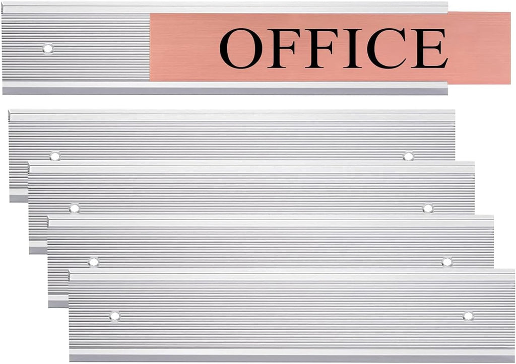 5 Pack Aluminum Wall or Door Name Plate Holder, Wall Mount Office Door Sign Holder with Double Sided Tape, for Business Department, Meeting Room, Room Number (Silver, 1.5" x 8")