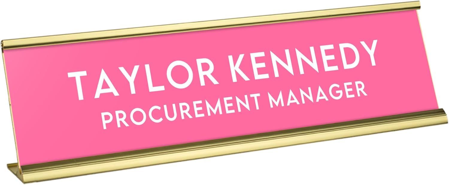 Custom Engraved Desk Plate | Personalized with your Name and Title | Perfect Decor for Office, Business, or Home | Multiple Font and Color Options | 2x8" or 2x10" (Pink w/White Letters, 2x10")