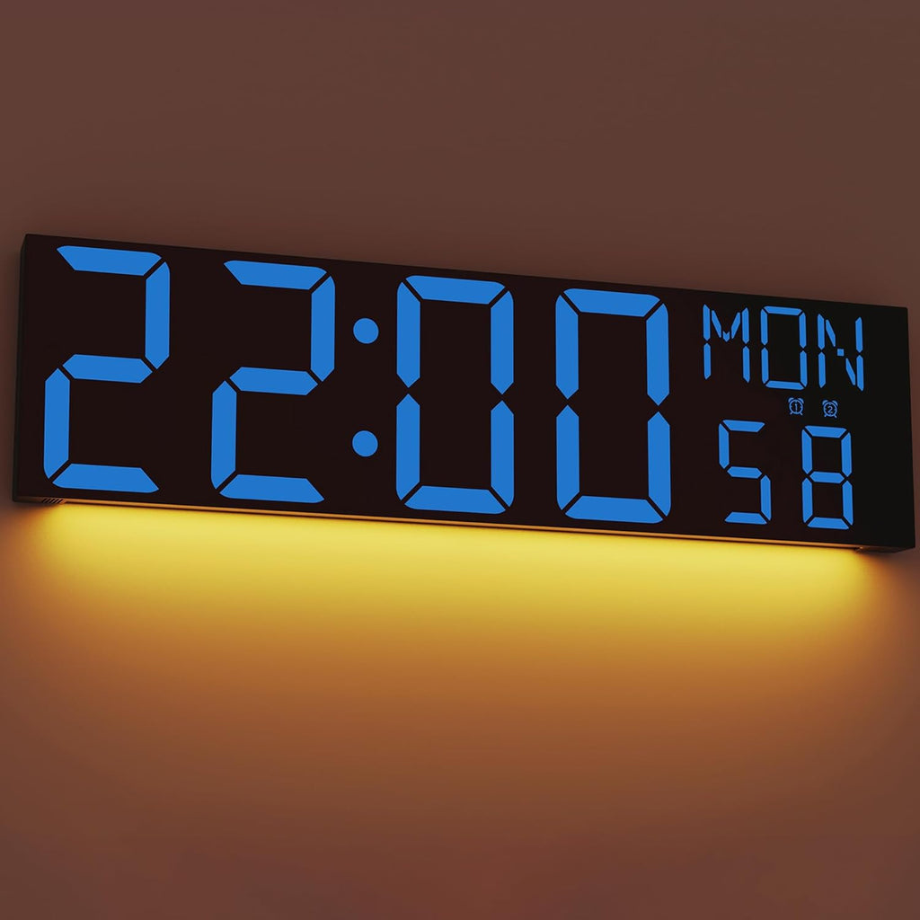 JALL 30" Large Digital Wall Mount Clock with Remote Control, Alarm, Big LED, Countdown, Auto DST, Temperature for Living Room Classroom Desk, Xmas, Birthday Gift for Senior Men Women Mom Dad, Blue