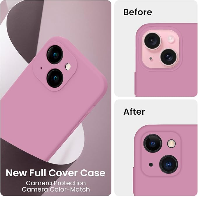 FireNova Designed for iPhone 15 Case, Silicone Upgraded [Camera Protection] Phone Case with [2 Screen Protectors], Soft Anti-Scratch Microfiber Lining Inside, 6.1 inch, Lilac Purple