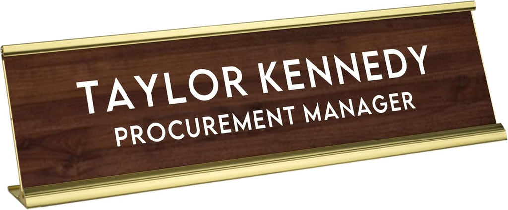 Custom Engraved Desk Plate | Personalized with your Name and Title | Perfect Decor for Office, Business, or Home | Multiple Font and Color Options | 2x8" or 2x10" (Walnut w/White Letters, 2x8")