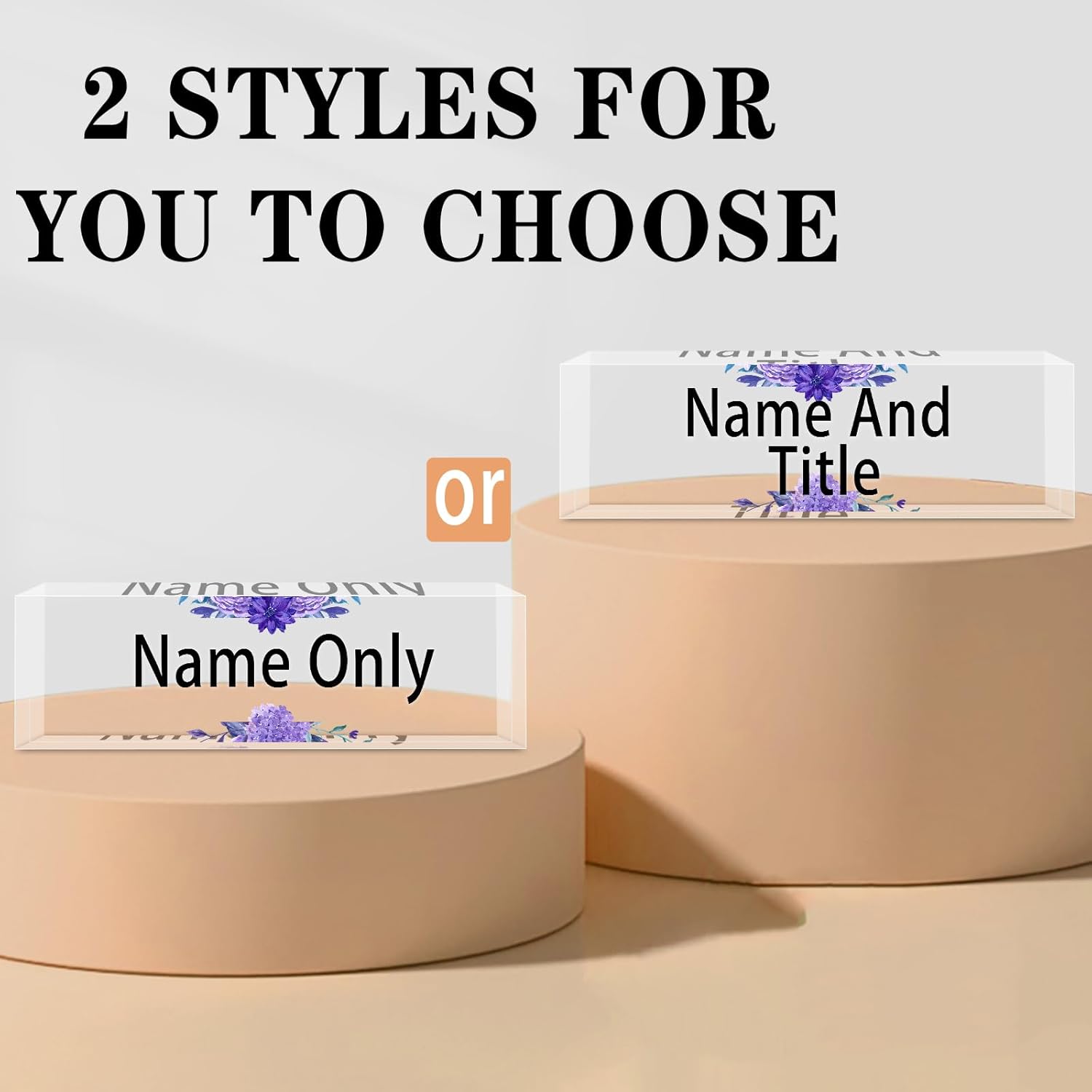 Name Plate for Desk Personalized, Acrylic Desk Decorations, Employee Appreciation Gifts, Custom Office Gifts for Coworkers, Boss, Teacher, Nurse (Purple Flowers)