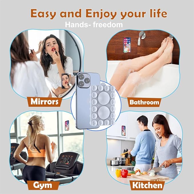 Silicone Suction Holder, Silicon Adhesive Phone Accessory for iPhone, Android and More, Hands-Free Mirror Shower Holder, TikTok Videos and Selfies (Light Blue 2Pack, Double Sided)