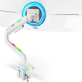 Ultrawide Monitor arm for 17-49'' Heavy Duty Screen up to 44lbs, Gas Spring Single Monitor Arm with RGB Light, Adjustable Gaming Computer Monitor Arm for Desk, White
