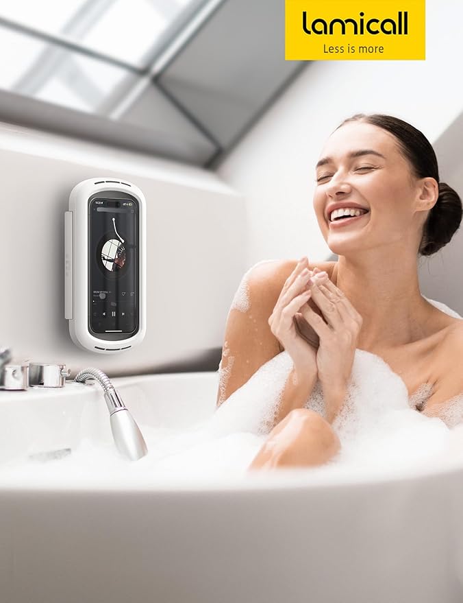Lamicall [Enhanced Sound Quality Shower Phone Holder Waterproof, Speaker Hole & 480° Rotation Shower Case Accessories, IPX6 Waterproof Wall Mount for iPhone 16 Pro Max, S25 Ultra, 4-7" Big Phones