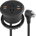 Desktop Power Grommet,Dual PD20W USB C,40W Total Output,4 USB Ports,Flush Mounted for 3-1/8" Desk Grommet Holes,Round Recessed Outlet,ETL-Certified,Flat Plug,6.4 ft,Black