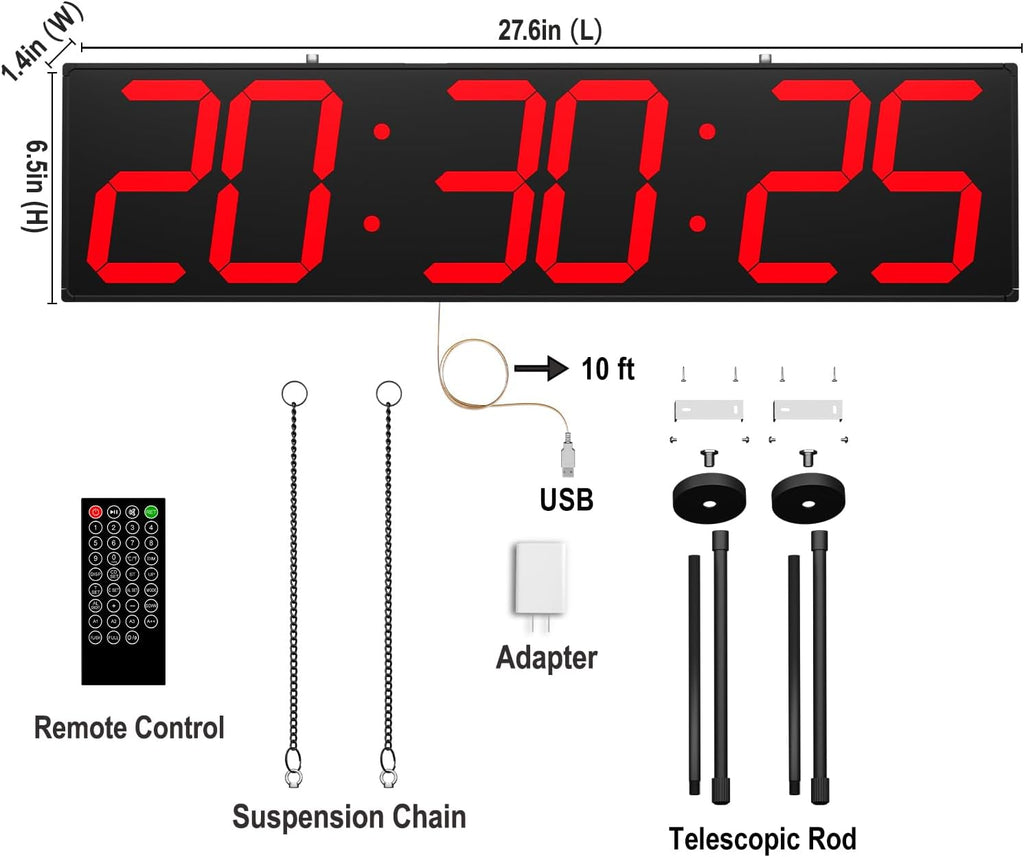 28.5in Double Sided Digital Wall Clock, Multifunctional Led Large Clock with Timer, Temperature and Date Display, Hanging Digital Clock Large Display for Corridors, Hospitals (Red)