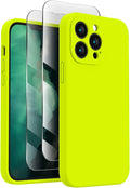 FireNova Designed for iPhone 13 Pro Max Case, Silicone [Camera Protection] Phone Case with [2 Screen Protectors], Soft Anti-Scratch Microfiber Lining Inside, 6.7 inch, Fluorescent Green