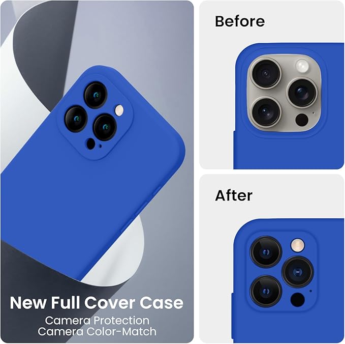 FireNova Designed for iPhone 15 Pro Max Case, Silicone Upgraded [Camera Protection] Phone Case with [2 Screen Protectors], Soft Anti-Scratch Microfiber Lining Inside, 6.7 inch, Klein Blue