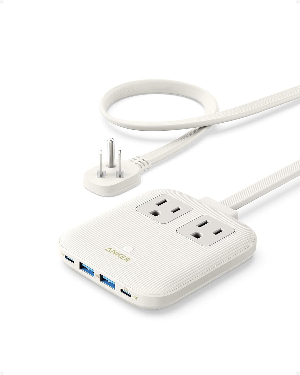 Anker Nano Charging Station(67W Max), 6-in-1 USB-C Power Strip for iPhone 16/15&MacBook, with Flat Plug and 5ft Thin Undetachable Extension Cord, 2 AC Outlet, 4 USB Ports, 2 USB-C,for Home & Office