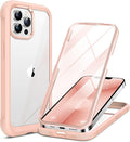 Miracase Glass Case for iPhone 13 Pro Max 6.7 inch, Upgrade Full-Body Clear Bumper Case with Built-in 9H Tempered Glass Screen Protector for iPhone 13 Pro Max, Pink