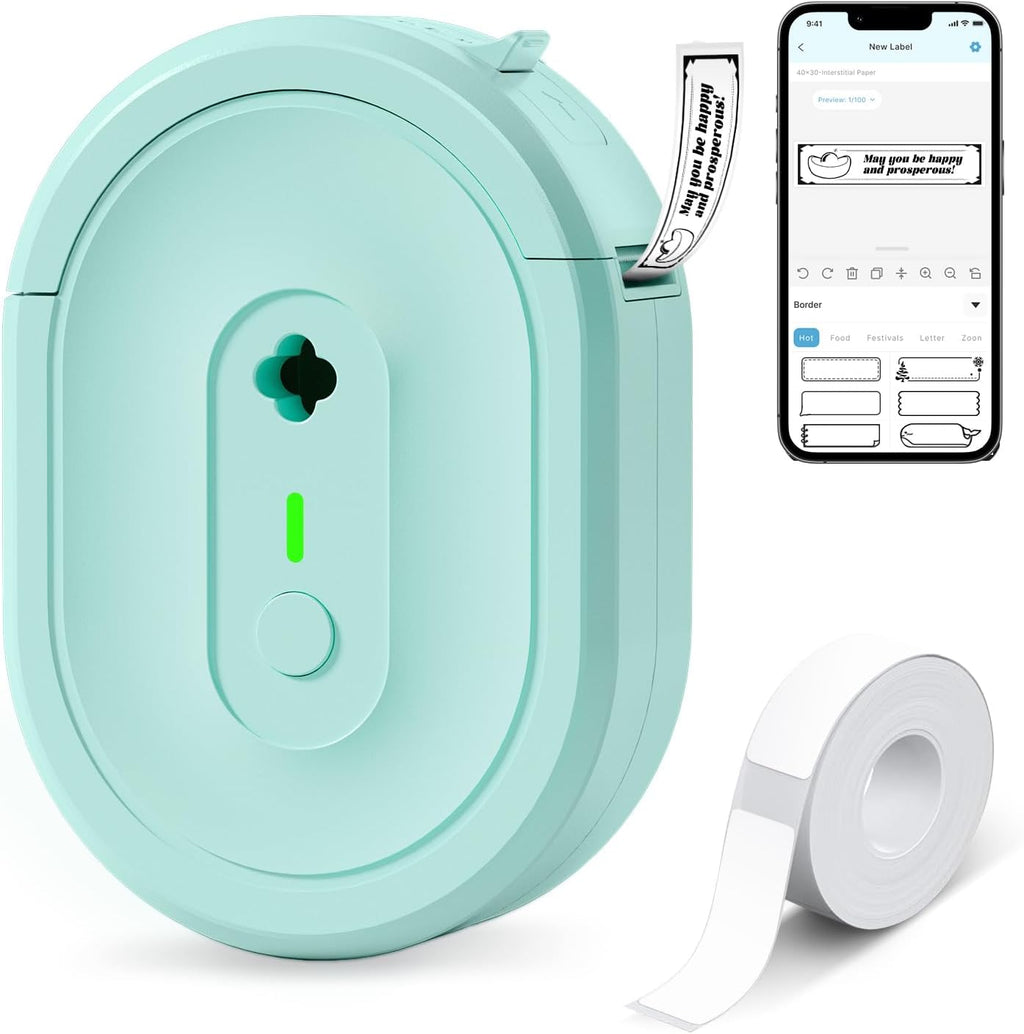 Label Maker Machine with Tape, N12 Portable Bluetooth Label Printer, Wireless Mini Label Makers Thermal Sticker with Multiple Templates for Home, Kitchen, School, Office Organization, Green