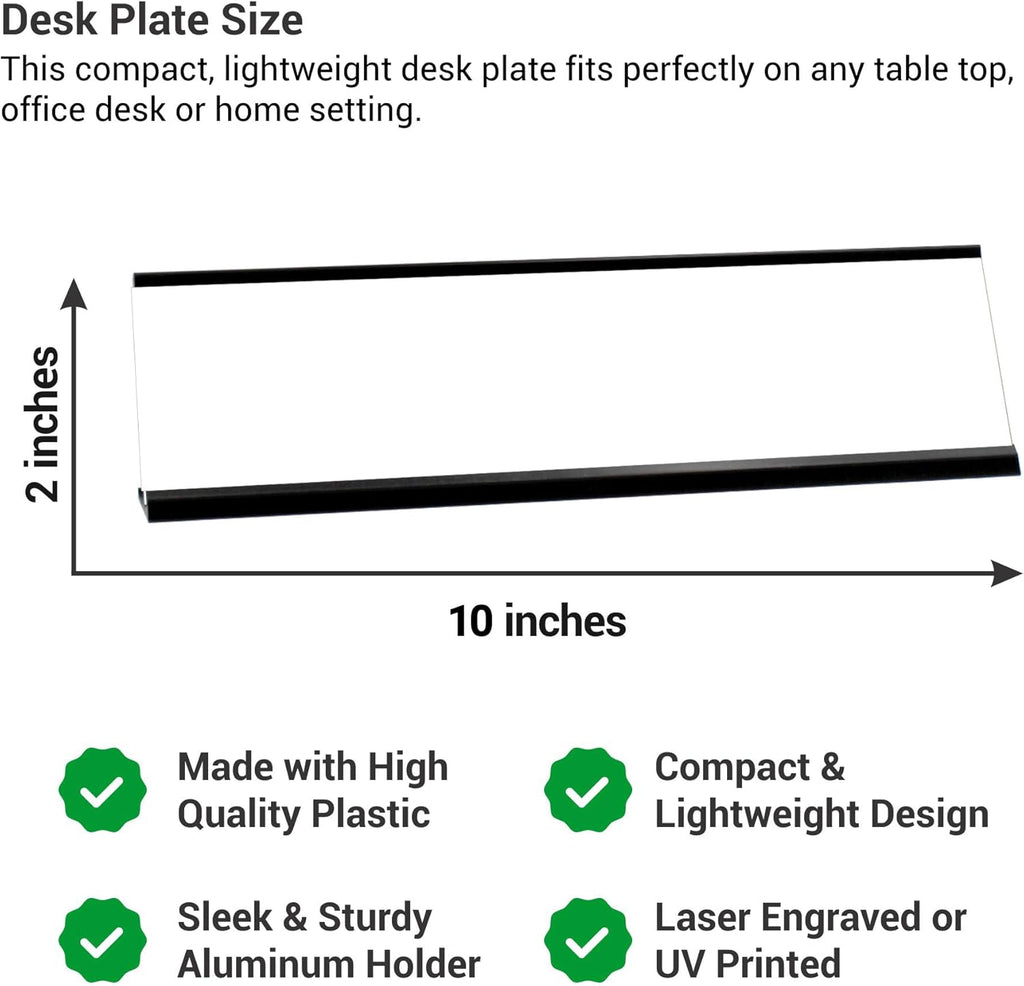 Custom Engraved Desk Plate | Personalized with your Name and Title | Perfect Decor for Office, Business, or Home | Multiple Font and Color Options | 2x8" or 2x10" (Dark Blue w/White Letters, 2x10")