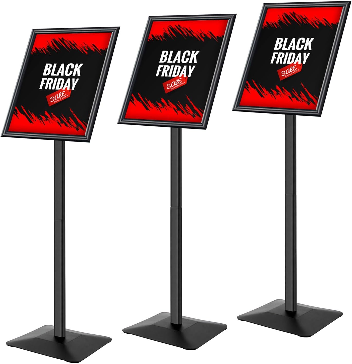 Sign Stand for Display, 11lbs Integrated Rod Heavy Duty Pedestal Floor Signage Stand Holder, for Outdoor or Indoor Advertising (11 x 17, Black, 3Pack)