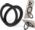 COOLQO Upgraded Magnetic Phone Ring Holder Stand, Super Magnet Cell Phone Grip Finger Kickstand Compatible with MagSafe Mag Safe Accessory for iPhone All Smartphones (1-Black)
