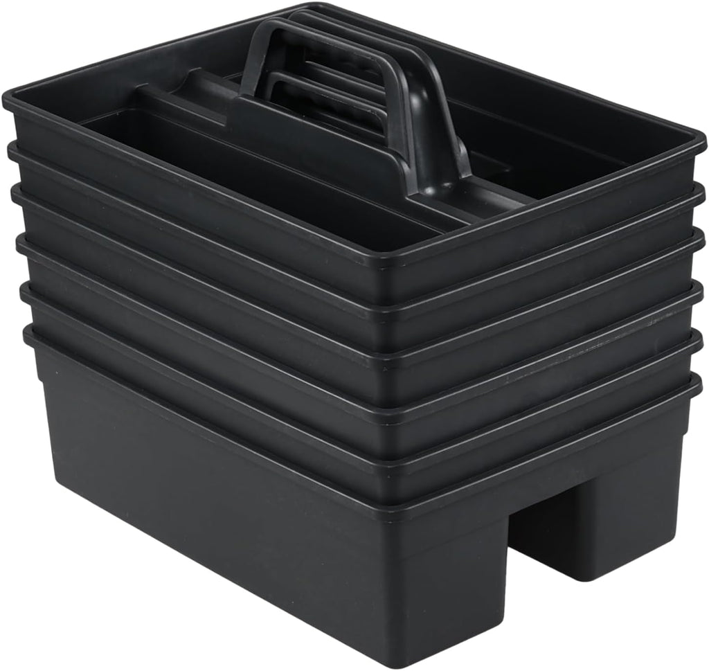 Set of 6 Plastic 3 Compartments Cleaning Supplies Caddy with Handle, Commercial Cleaning Caddy Organizer, Gray