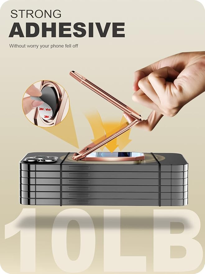 A-LuGei 𝗙𝗼𝗹𝗱𝗮𝗯𝗹𝗲 & 𝗔𝗱𝗷𝘂𝘀𝘁𝗮𝗯𝗹𝗲 Cell Phone Ring Holder Stand, Phone Kickstand for Desk, Cell Phone Holder for Hand, Ring for Back of iPhone, Metal Phone Grip for Magnetic Car Mount