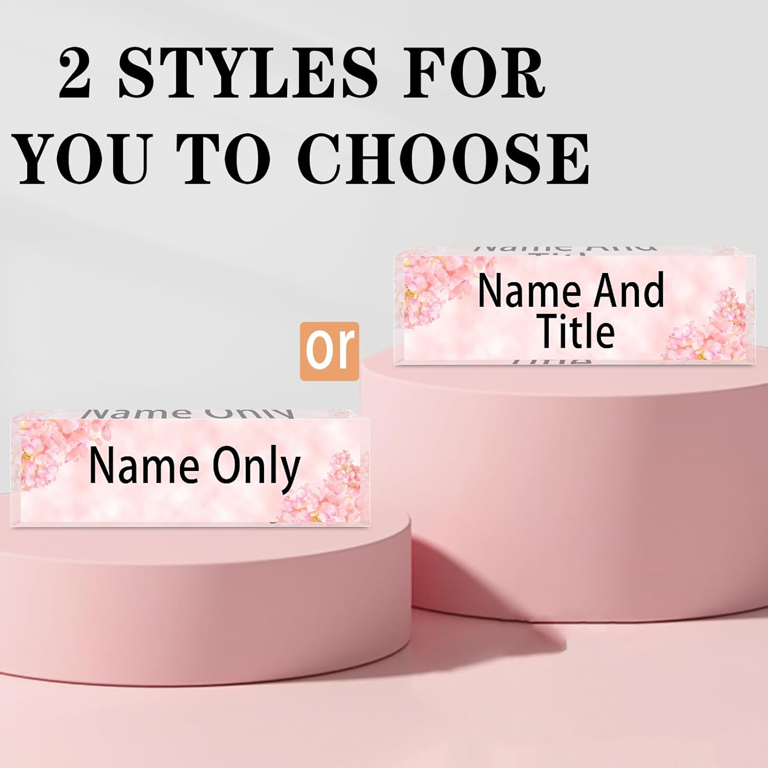 Name Plate for Desk Personalized, Acrylic Desk Decorations, Employee Appreciation Gifts, Custom Office Gifts for Coworkers, Boss, Teacher, Nurse (Pink Hydrangeas)