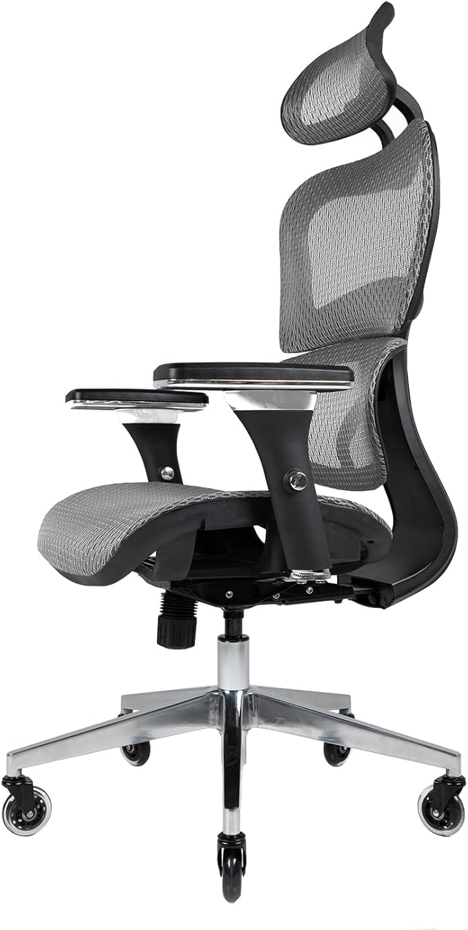 Nouhaus Ergo3D Ergonomic Office Chair Lumbar Support Mesh Office Chair with 4D Adjustable Armrest, Adjustable Headrest and Wheels, Mesh High Back Home Office Desk Chairs (Grey)