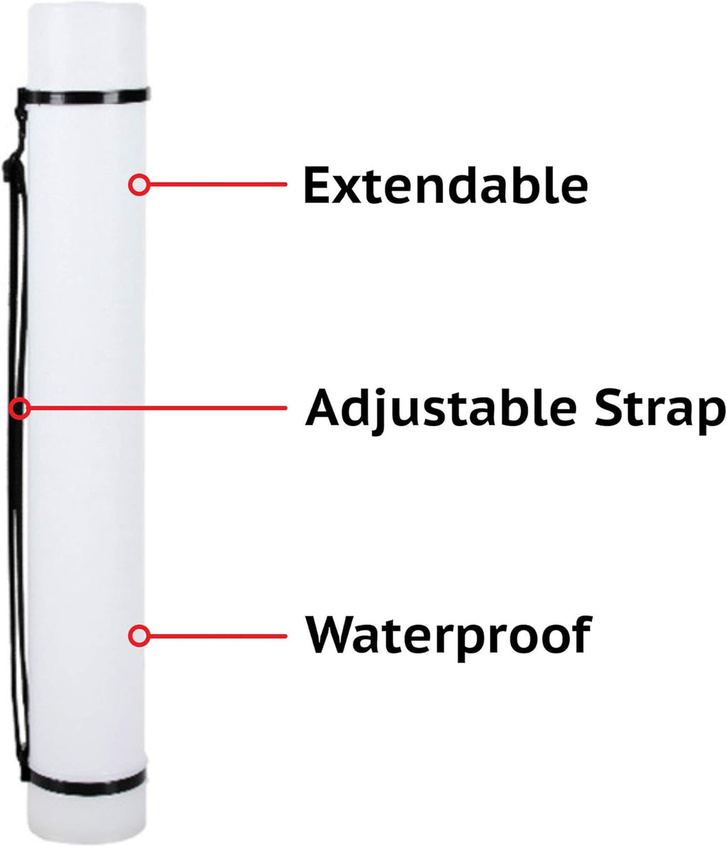 CALPALMY 2-Pack Expandable Poster Tube with Strap - White Storage Tubes 24.75" to 40" with Caps and Labels - Use for Blueprint Document Poster Carrying Case and Holder