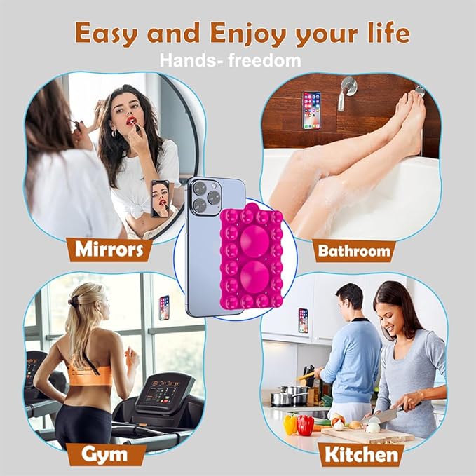 Silicone Suction Phone Holder Mount,Silicon Adhesive Phone Accessory for iPhone and Android, Hands-Free Mirror Shower Phone Holder,TikTok Videos and Selfies (Rose Pink 2Pack, Double Sided)