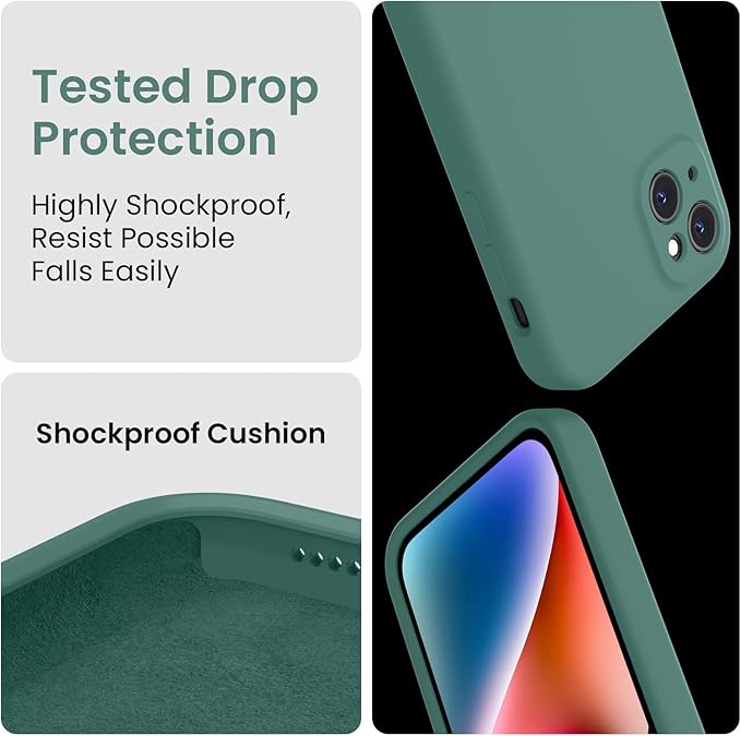 FireNova Designed for iPhone 13 Case, Silicone Upgraded [Camera Protection] Phone Case with [2 Screen Protectors], Soft Anti-Scratch Microfiber Lining Inside, 6.1 inch, Midnight Green