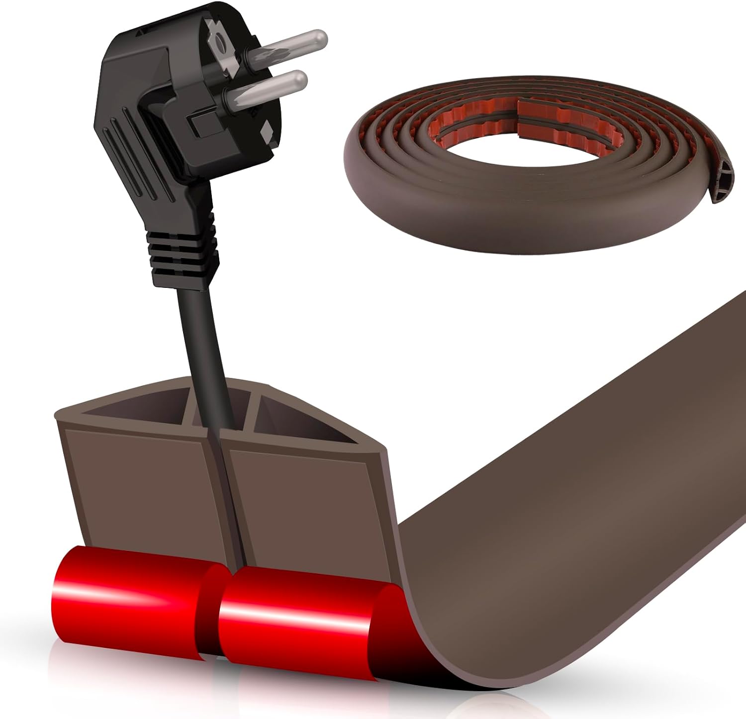 Floor Cord Cover Cable Cavity Self Adhesive Cord Hider Floor 10FT Floor Cable Management Power Cord Protector Floor Electric Cord Covers for Offices, Gym, Exhibitions (CoffeeBrown, 1.18" x 10')