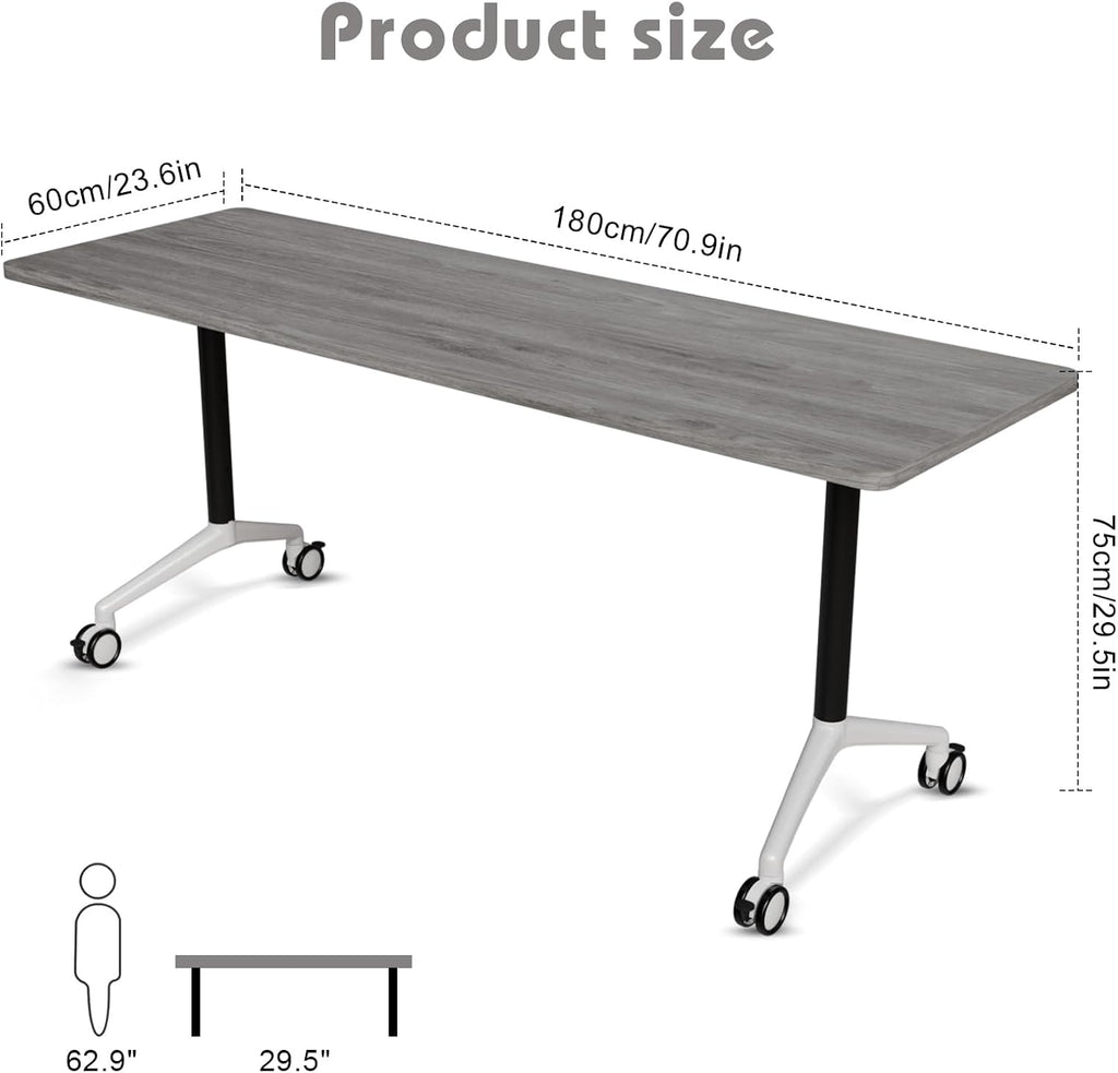 Conference Room Table with Flip-Top Design for Dynamic Meetings, Business Table Computer Desk with Heavy-Duty Frame,Foldable Seminar Meeting Tables for Home Office (2, B, 70.8IN)