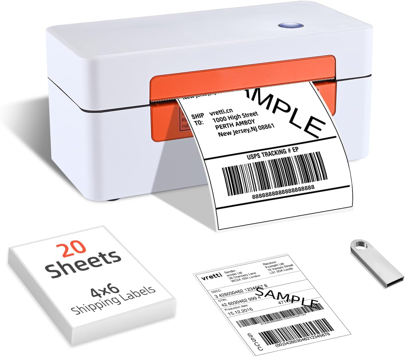 vretti USB Shipping Label Printer - 4x6 Thermal Label Printer for Shipping Packages Small Business Office or Home,Widely Used for Amazon, Ebay, Shopify, Etsy, USPS Amazon, Ebay, Shopify, Etsy, USPS