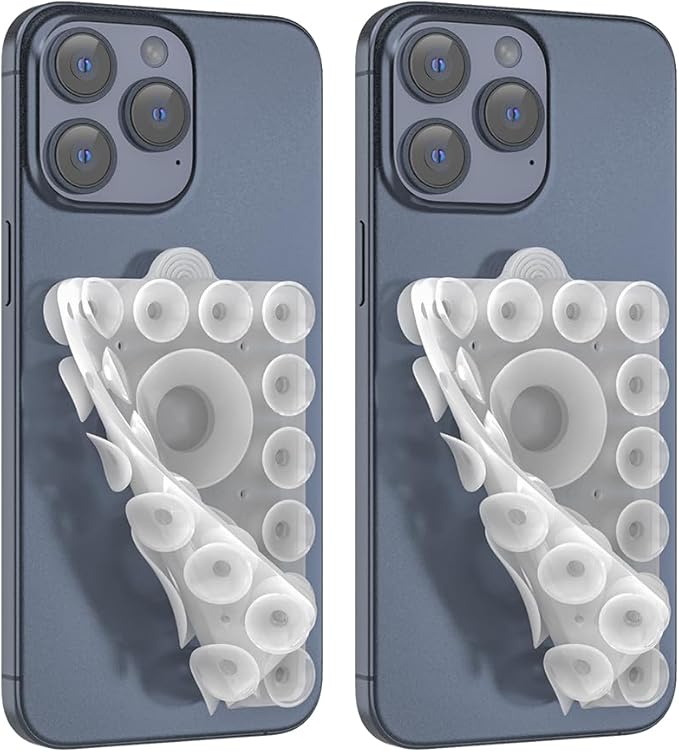 Silicone Suction Phone Holder Mount,Silicon Adhesive Phone Accessory for iPhone and Android, Hands-Free Mirror Shower Phone Holder,TikTok Videos and Selfies (Transparent 2Pack, Double Sided)