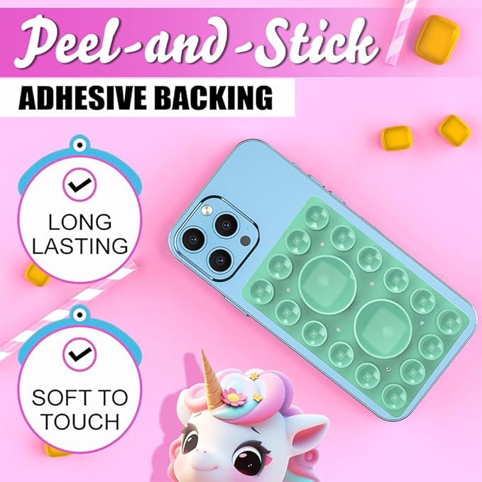 Silicone Suction Phone Holder Mount,Silicon Adhesive Phone Accessory for iPhone and Android, Hands-Free Mirror Shower Phone Holder,TikTok Videos and Selfies (Green, Single Sided)