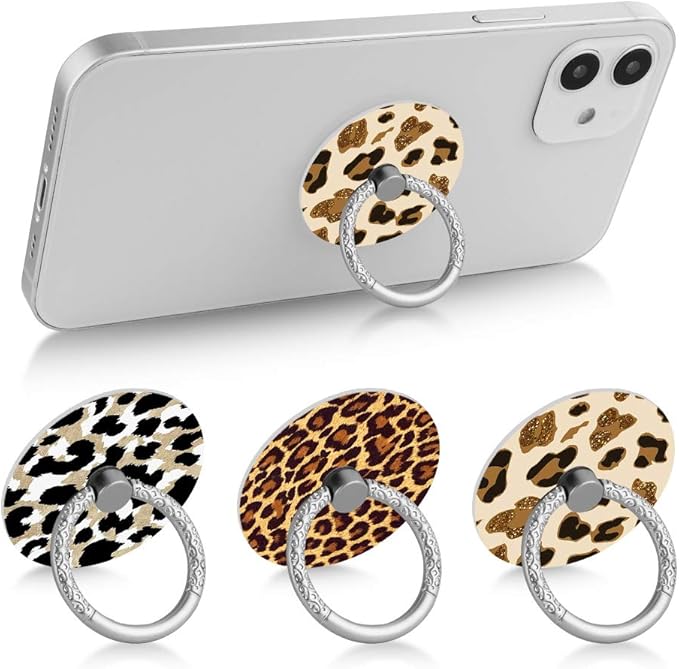 Bonoma Phone Ring Holder, 3 Pack Leopard Pattern Universal Finger Ring Stand Grip Kickstand Compatible with Smartphones and Tablets-Leopards