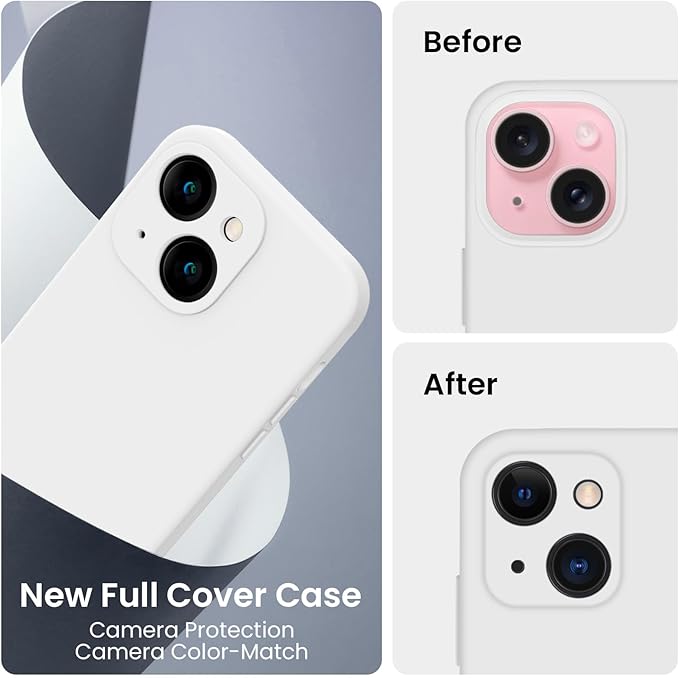 FireNova Designed for iPhone 15 Plus Case, Silicone [Camera Protection] Case with [2 Screen Protectors], Soft Anti-Scratch Microfiber Lining Inside, 6.7 inch, White