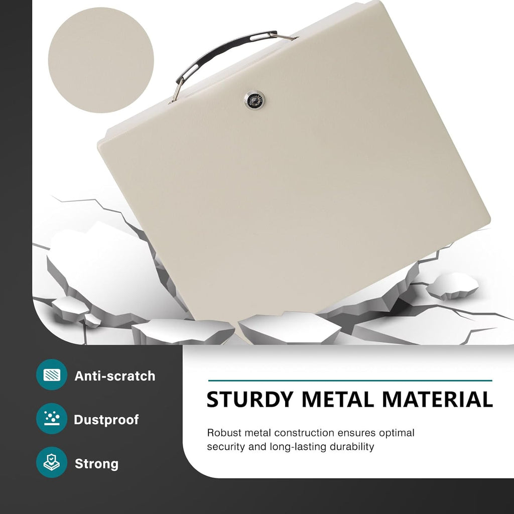 Fireproof Document Box with Key Lock & Fireproof Money Bag,Safe Storage Boxfor Valuables,Key Lock Security with Carrying Handle,Fireproof Box for Documents,Passport Extra Large (White, Large)