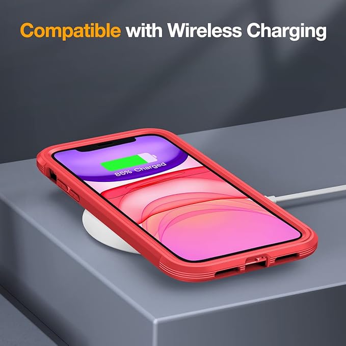 Miracase Glass Series for iPhone 11 Case 6.1 inch, Upgraded Full-Body Rugged Phone Bumper Case Cover with Built-in 9H Tempered Glass Screen Protector and Camera Protector, Red