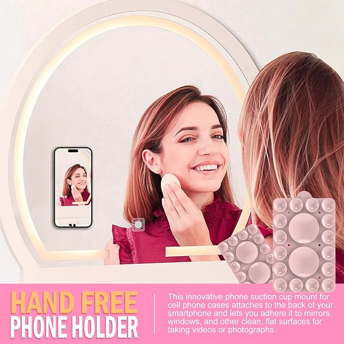 Silicone Suction Phone Holder Mount,Silicon Adhesive Phone Accessory for iPhone and Android, Hands-Free Mirror Shower Phone Holder,TikTok Videos and Selfies (Light Pink 2Pack, Double Sided)