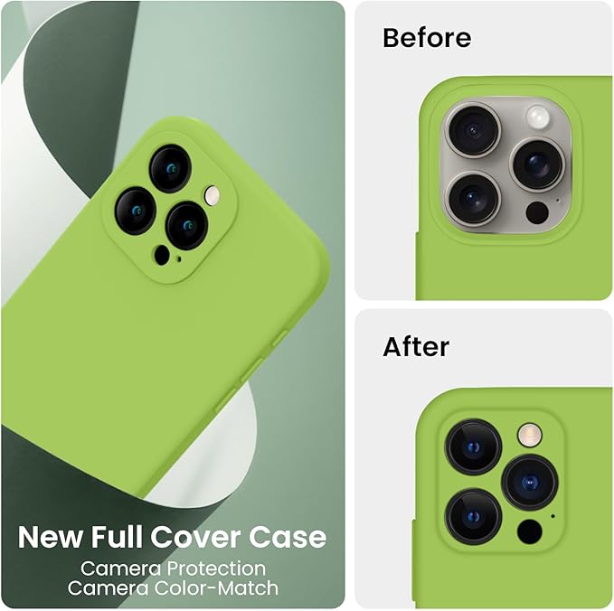 FireNova Designed for iPhone 15 Pro Case, Silicone Upgraded [Camera Protection] Phone Case with [2 Screen Protectors], Soft Anti-Scratch Microfiber Lining Inside, 6.1 inch, Sprout Green